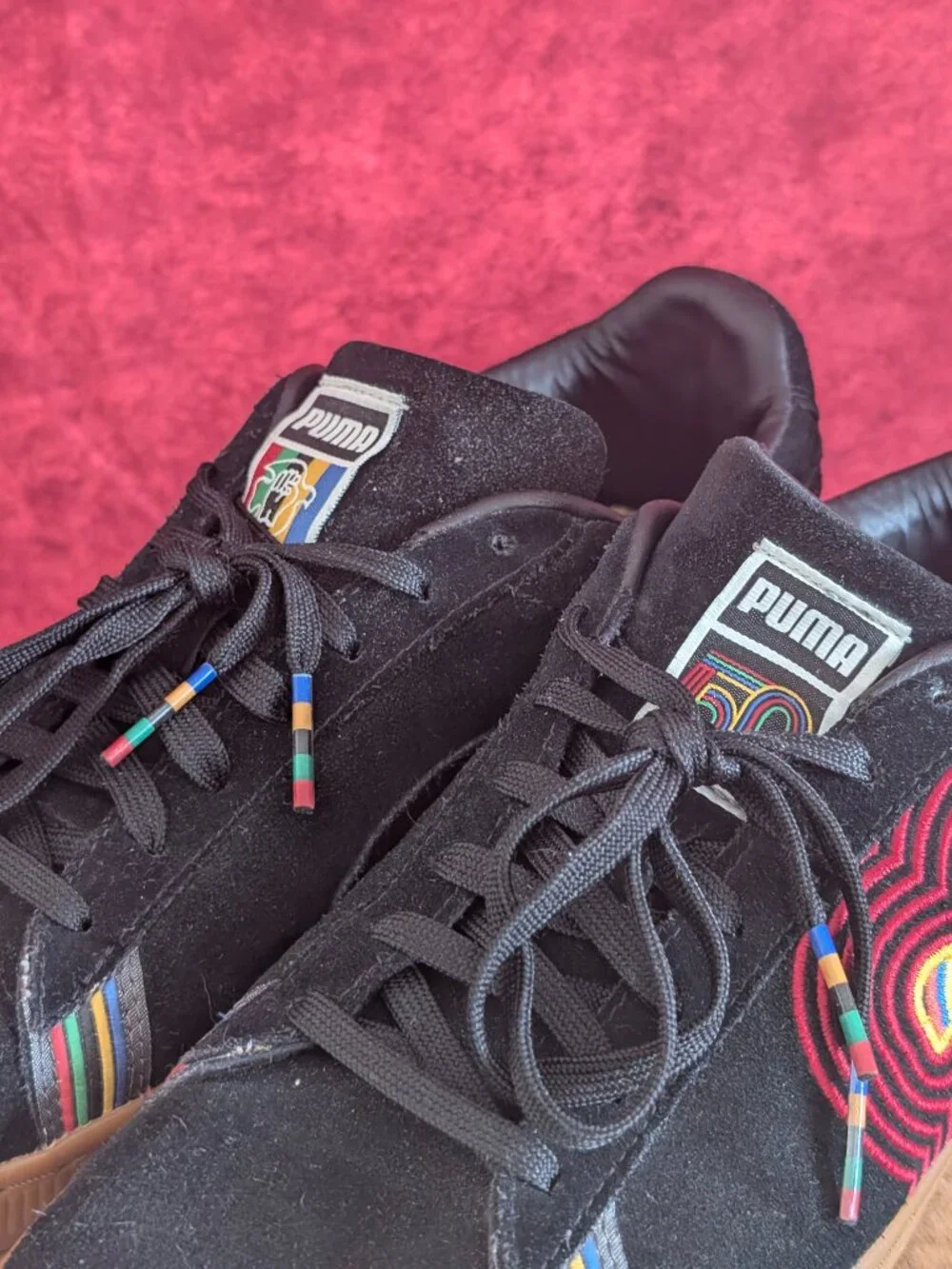 PUMA Suede PWR Thru Peace America Black with Rainbow Accent Fist